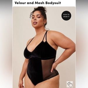 Torrid, Velour and mesh bodysuit, black